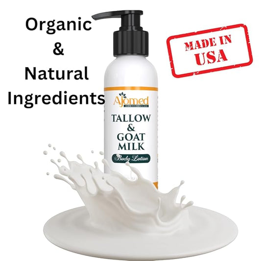 Tallow & Goat Milk Body Lotion for Sensitive Skin, Organic moisturizing Lotion - Soothes Dry skin, Goat Milk face and body Moisturizer - Handmade Tallow for skin cream (12 OZ, Sandalwood Vanilla)