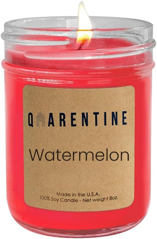 Organic Soy Wax Watermelon Scented Candle - 100% Pure Soy Wax & Essential Oils - Fruity Aroma - Long Burning time and Non Toxic - Made in USA (8oz)