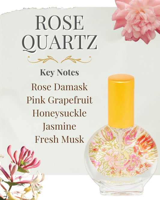 Rose Quartz Organic Mini Perfume Spray by Sage, Vegan & Cruelty-Free, Floral Scent, Rose Damask, Honeysuckle, Jasmine - Made in USA, 1/2 oz Travel Size Perfume