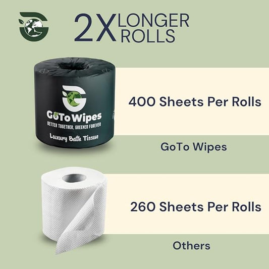 Premium Bamboo Toilet Paper - Organic Ultra Soft 3 Ply - Chemical & PFAS Free, Non-Toxic - 400 Sheets, 12 Pack - Septic Safe, Sustainable - Bamboo Toilet Paper with Plant Trees Initiative