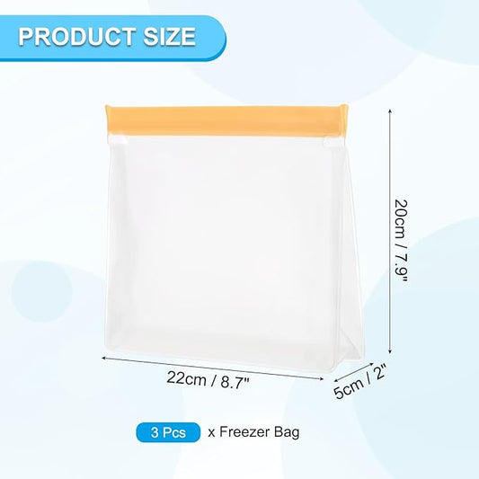 PATIKIL 8.7"x2"x7.9" Reusable Freezer Bag, 3 Pcs Leakproof Zip Food Storage Stand Up Bags Fridge Snack Vegetable Fruit Ice Container for Long-Lasting Freshness, Orange