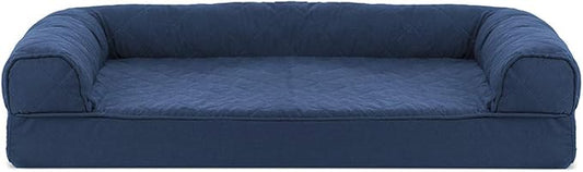 Furhaven Orthopedic Dog Bed for Medium/Small Dogs w/ Removable Bolsters & Washable Cover, For Dogs Up to 35 lbs - Quilted Sofa - Navy (Blue), Medium
