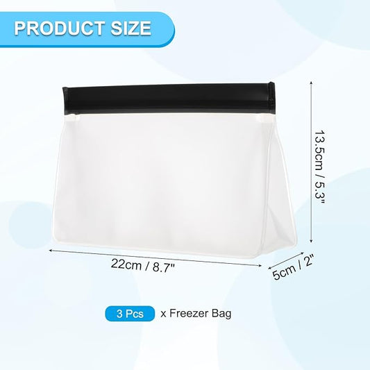 PATIKIL 8.7"x2"x5.3" Reusable Freezer Bag, 3 Pcs Leakproof Zip Food Storage Stand Up Bags Fridge Snack Vegetable Fruit Ice Container for Long-Lasting Freshness, Black