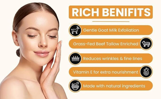 Tallow & Goat Milk Body Lotion for Sensitive Skin, Organic moisturizing Lotion - Soothes Dry skin, Goat Milk face and body Moisturizer - Handmade Tallow for skin cream (8 OZ, UNSCENTED)