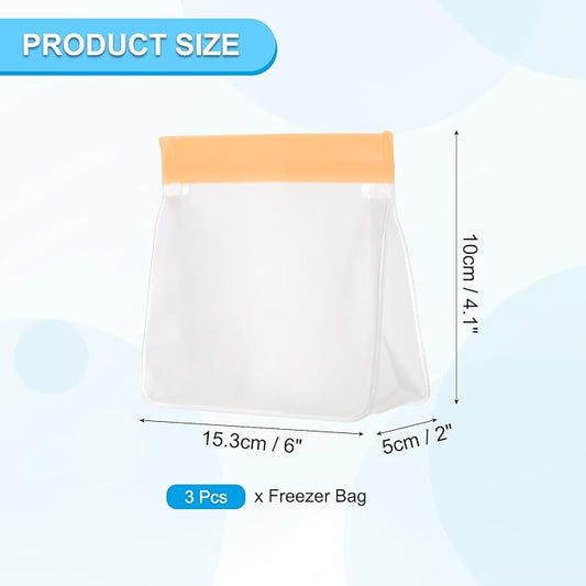 PATIKIL 6"x2"x4.1" Reusable Freezer Bag, 3 Pcs Leakproof Zip Food Storage Stand Up Bags Fridge Snack Vegetable Fruit Ice Container for Long-Lasting Freshness, Orange