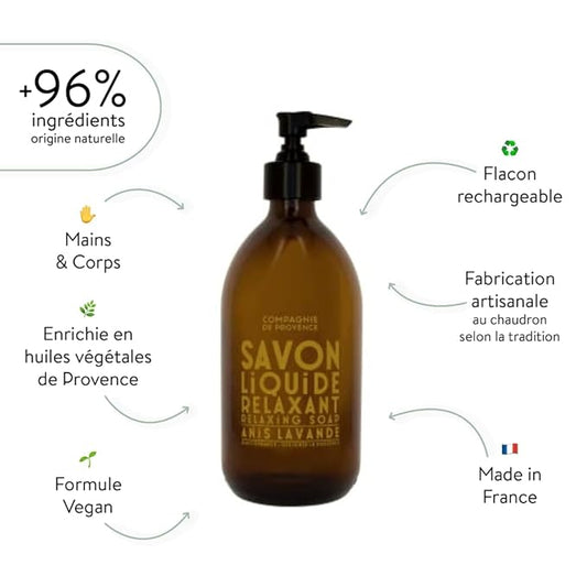 Compagnie de Provence Savon de Marseille Apothicare Liquid Soap, Anise Lavender, 10 Fl Oz Plastic Pump Bottle