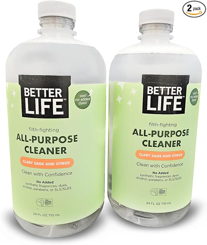 Better Life All Purpose Cleaner - Multipurpose Home and Kitchen Cleaning Spray for Glass, Countertops, Appliances, Upholstery & More - Multi-surface Spray Cleaner - 24oz (Pack of 2) Clary Sage/Citrus