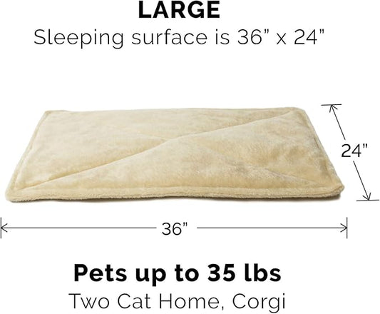 Furhaven ThermaNAP Self-Warming Cat Bed for Indoor Cats & Large/Medium Dogs, Washable & Reflects Body Heat - Quilted Faux Fur Reflective Bed Mat - Cream, Large
