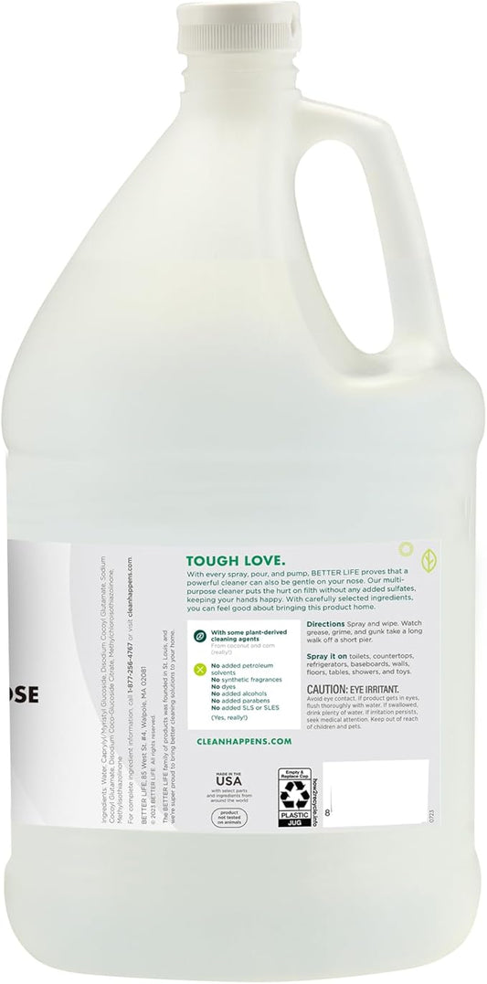 Better Life All Purpose Cleaner - Multipurpose Home and Kitchen Cleaning Spray for Glass, Countertops, Appliances, Upholstery & More - Multi-surface Spray Cleaner - 1 Gal Refill Unscented