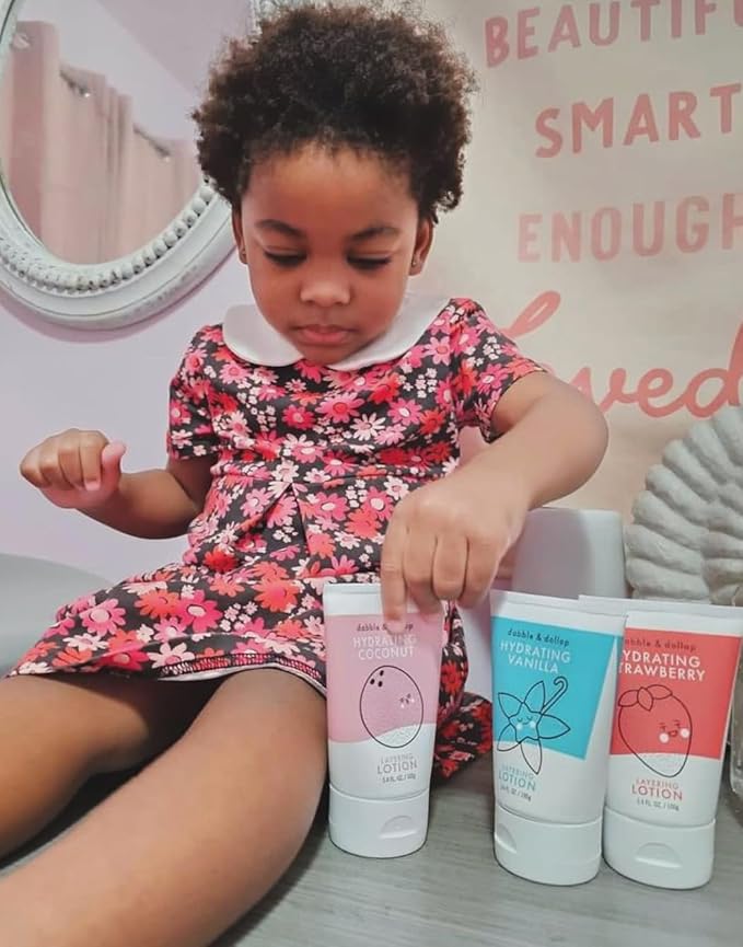 Dabble & Dollop Coconut Lotion, Layering Lotion, Hydrating Scented Lotions for Kids, All-Natural, Dermatologist Tested, Vegan & Cruelty-Free (3.4oz, Pack of 2)