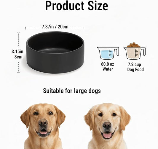 Ceramic Dog and Cat Bowl Modern Cute Weighted Food and Water Bowl Matte Glaze Pet Bowl for Replacement (Black, 60.8 OZ)