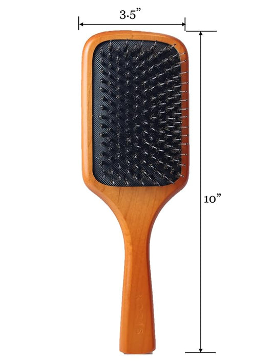 KOZIS Wooden Paddle Hair Brush, Vegan Boar and Nylon Bristles, Large
