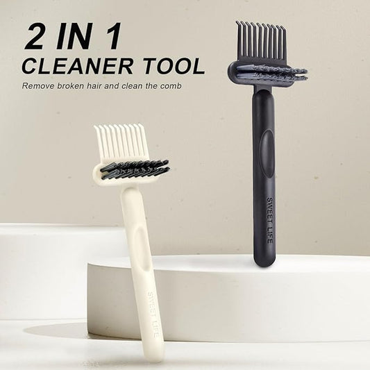 2 Pack Hair Brush Cleaning Tool, 2-in-1 Cleaner Tool, Portable Cleaning Tool Set for Brush Comb Keyboard, Remover Rake for Removing Hair Dust, Home and Salon Use(Black&White)