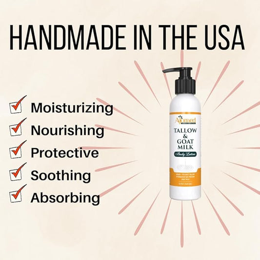 Tallow & Goat Milk Body Lotion for Sensitive Skin, Organic moisturizing Lotion - Soothes Dry skin, Goat Milk face and body Moisturizer - Handmade Tallow for skin cream (8 OZ, Lavender Vanilla)