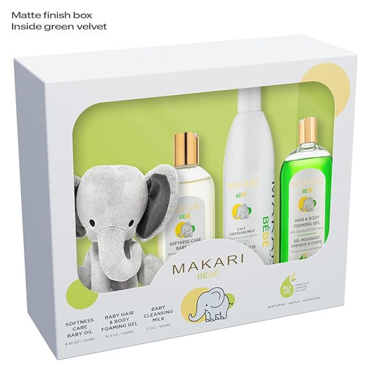 MAKARI Baby Skin Care Set | 2-In-1 Cleansing Milk, Hair & Body Foaming Gel & Calming Oil | Gentle Baby Essentials for Newborn and Up, Hypoallergenic, No Paraben Skincare for Delicate, Sensitive Skin