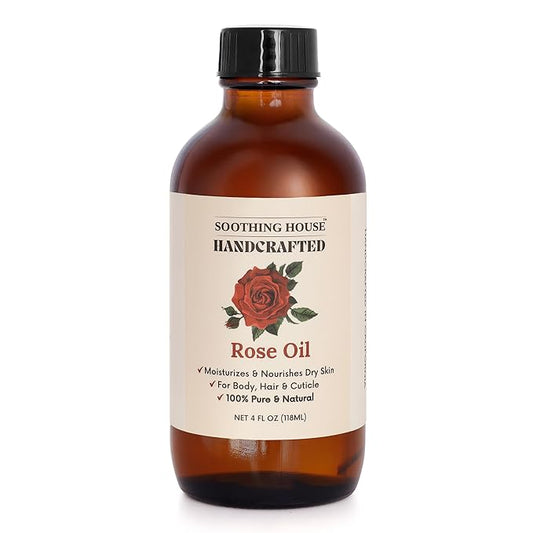 Rose Body Oil, Moisturizing Body Oil for Soft Skin and Dry Skin With Jojoba, Olive, Vitamin E & Rose Oil, 4 oz