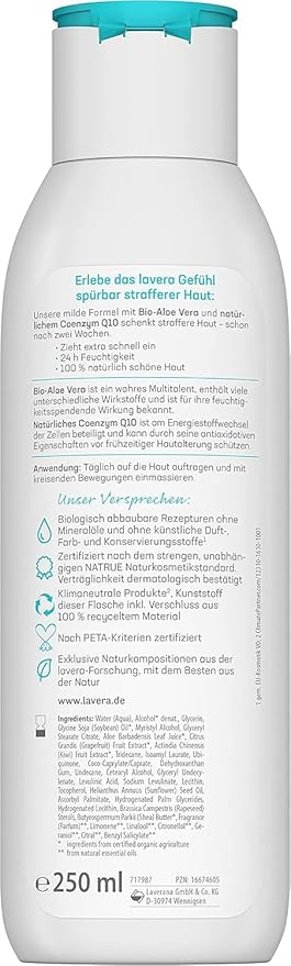 lavera basis sensitiv Body Lotion Firming - aloe vera & natural coenzyme Q10 - improved skin elasticity in 14 days - PETA certified - biodegradable - vegan - natural cosmetics - 8.45 fl.oz.