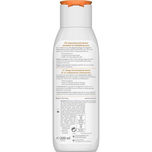 lavera Body Lotion Vitalizing - Body Milk with orange & almond oil - body milk for normal skin - PETA certified - biodegradable - vegan - natural cosmetics - 6.76 fl.oz.