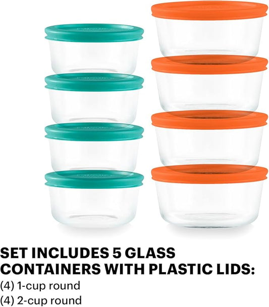 Pyrex Simply Store (8-Pack) Small Glass Food Storage Containers Set, (1 & 2 Cup) Meal Prep Containers With BPA-Free Lids, Dishwasher & Microwave Safe