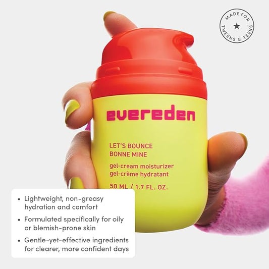 Evereden Let's Bounce Gel-Cream Preppy Skincare Moisturizer: Light, Non-Greasy Hydration for the Oily & Pimple-Prone - Redness-Calming Clean & Vegan Skin Care for Pre-teens, Teens 10-12 & Beyond