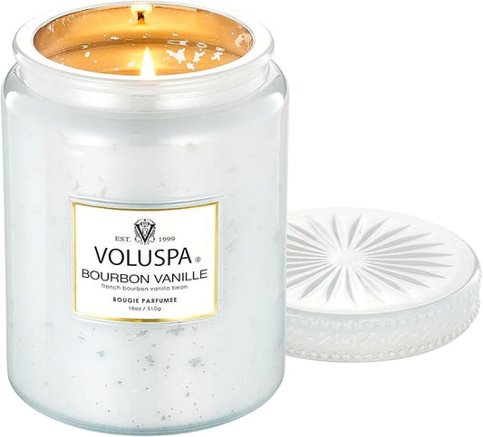 Voluspa Bourbon Vanille, Large Candle Jar, 18 Ounces, 100 Hour Burn Time, Coconut Wax for Clean Burning, Handcrafted in The USA