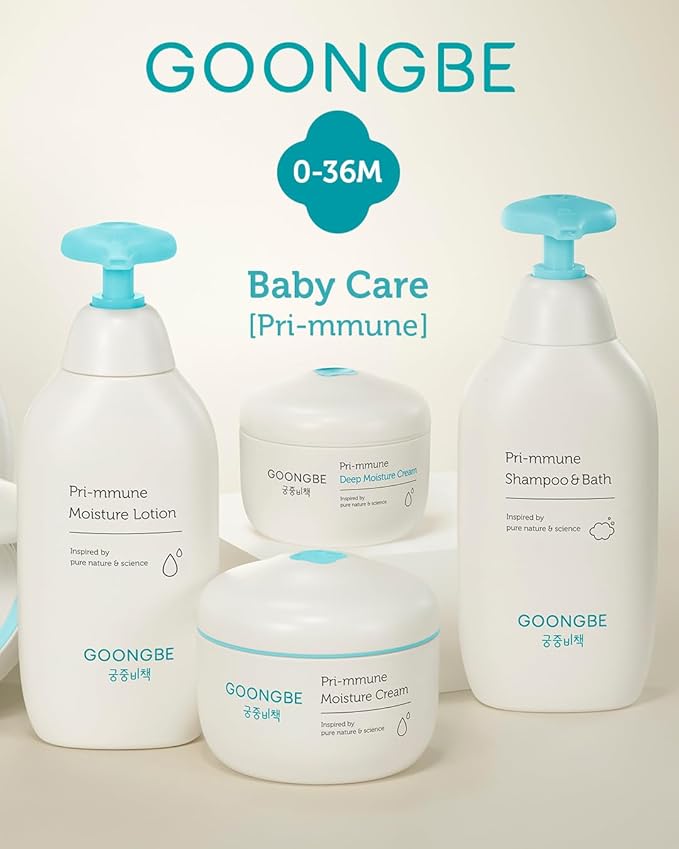 GOONGBE Pri-mmune Moisture Lotion - Korean Baby Body Moisturizer - Hypoallergenic Moisturizing & Calming Daily Skincare for Dry Skin - Fast Absorbing, Non-Greasy Lotion, 11.8 oz. 2 Pack