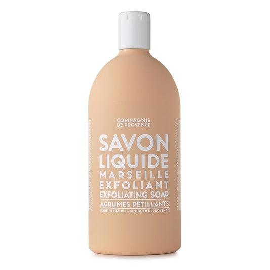 Compagnie de Provence Savon de Marseille Extra Pure Liquid Soap - Sparkling Citrus Exfoliating - 16.7 Fl Oz Glass Pump Bottle and 33.8 Fl Oz Plastic Bottle Refill