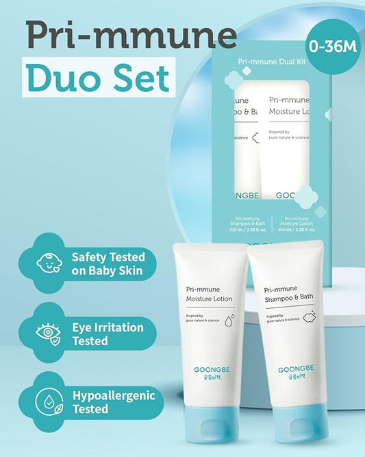GOONGBE Baby Skincare Duo Set - Korean Baby Skincare & Bath Time Essentials - Shampoo & Bath, Moisutre Lotion - Travel Sized Hydrating & Nourishing Wash and Moisturizer, 2 Items