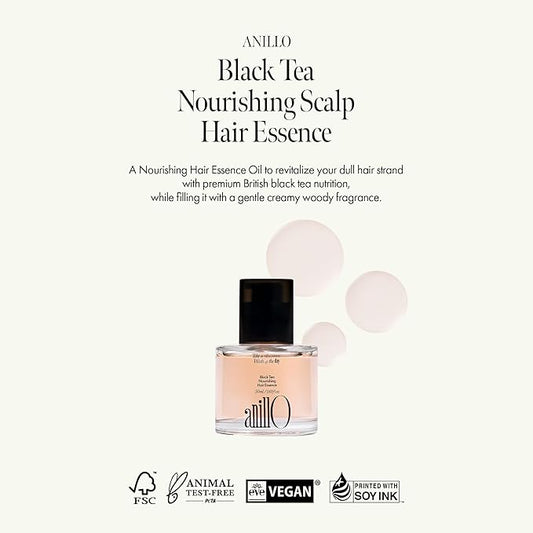 Black Tea Nourishing Hair Essence with Green Tea, Protein & Biotin for Nourishment and Shine, Creamy Woody Scent, Paraben-Free (50ml / 1.69 fl. Oz)