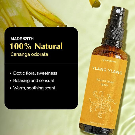 Ylang Ylang Room, Linen & Pillow Spray by Aromafume | 100ml/3.38 fl oz | with Ylang Ylang Essential Oil | Aromatherapy Spray | Mist for Bedding, Fabrics