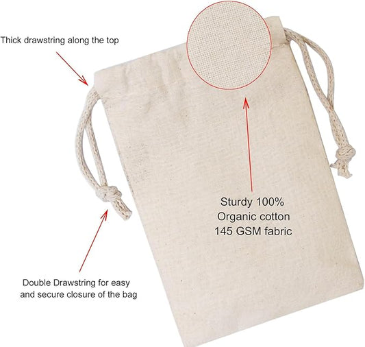 100Pcs 8 x 12 Inches Premium Cotton Muslin Double Drawstring Bags, Reusable Bag Natural Cotton Bags with Drawstring Produce Bags Bulk Gift Bag Jewelry Pouch for Party Wedding Home Storage