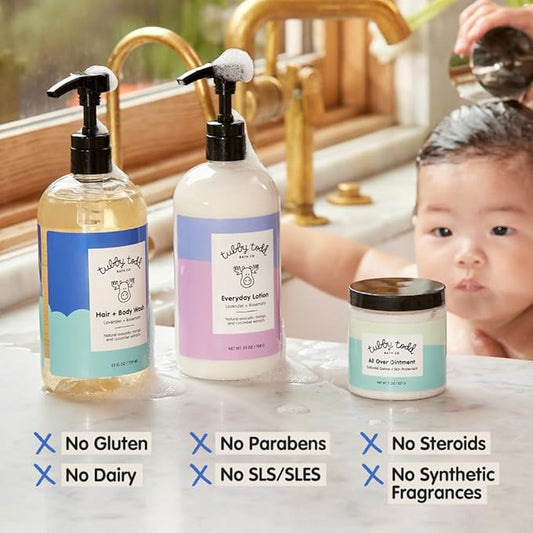 TUBBY TODD 3-Step Baby Bath & Skincare Routine - The Regulars Bundle - 8.5oz Baby Shampoo and Body Wash, 8.5oz Everyday Lotion & 3.5oz All Over Ointment - Fragrance-Free