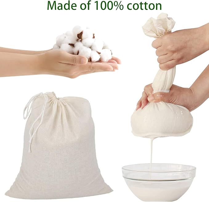 20 PCS Reusable Cotton Drawstring Muslin Bags, Natural Unbleached Cotton Cheesecloth Coffee Tea Brew Nut Milk Bags (6 x 8 inches)