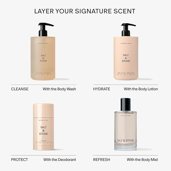 SALT & STONE Aluminum Free Deodorant | Extra Strength 48 Hour Protection for Women & Men | Made with Seaweed Extracts, Shea Butter & Prebiotics (Saffron & Cedar)