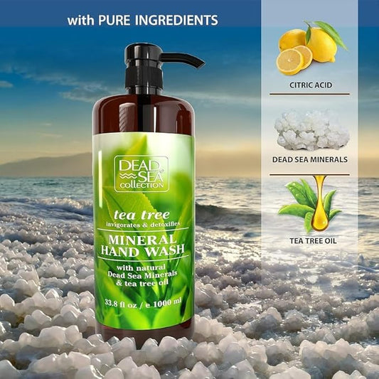 Dead Sea Collection Hand Soap Pump Tea Tree - Hand Wash Liquid with Dead Sea Minerals and Tea Tree Nourishing - Invigorates & Detoxifies Oil - Gentle for All Skin Types Pack of 2 (33.8 Fl Oz Each)