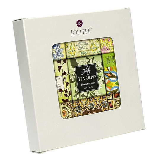 Jolitee French Milled Botanical Soap Sampler Set of 9 - Individually Wrapped Vegetable-Based Mini Soaps with Essential Oils, Shea Butter, and Natural Extracts (Pure and Simple)