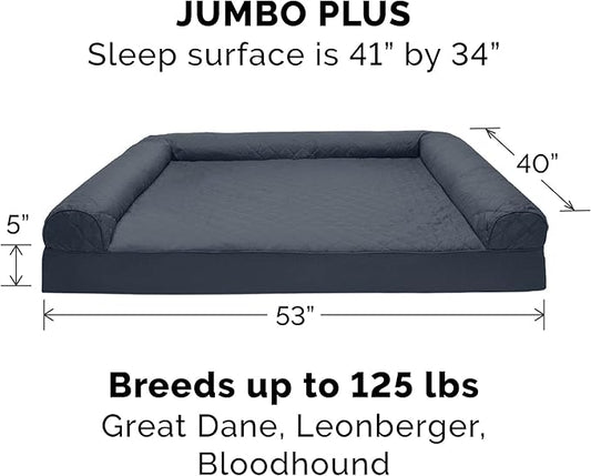 Furhaven Orthopedic Dog Bed for Large Dogs w/ Removable Bolsters & Washable Cover, For Dogs Up to 125 lbs - Quilted Sofa - Iron Gray, Jumbo Plus/XXL