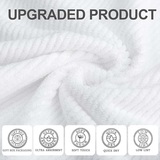 VOOVA & MOVAS White Towels Bathroom Sets - 100% Cotton | Quick Dry | Lightweight | Thick, 6PCS Bath Towels Set, 2 Large Bath 30"x56", 2 Hand 18"x28", 2 Wash Cloths 13"x13", Hotel Shower Towel Luxury