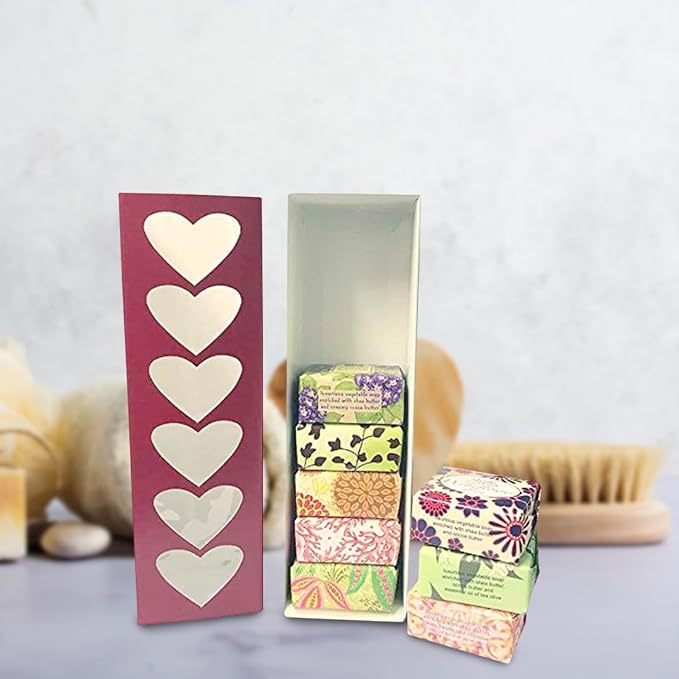 Jolitee French Milled Botanical Soap Sampler Set of 9 - Individually Wrapped Vegetable-Based Mini Soaps with Essential Oils, Shea Butter, and Natural Extracts (Valentine's Day)