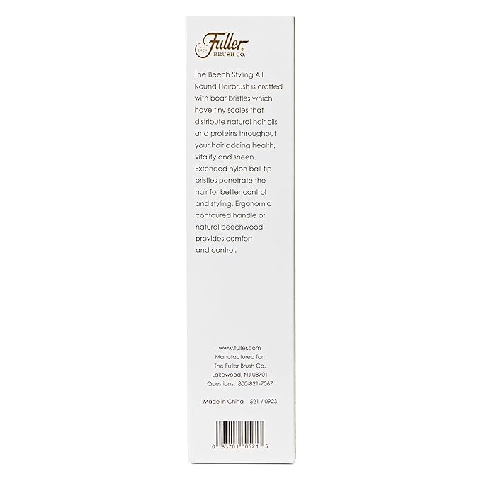 Fuller Brush Natural Beechwood Hairbrush - Ergonomic Contoured Handle - Genuine Boar Bristles - Spiral Tufting Pattern for Curls & Bobs - Style & Wave with Natural Shine (Styling All Round)