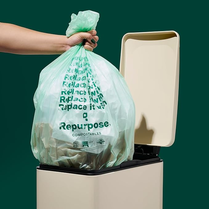 Repurpose 13 Gallon Compostable Kitchen Trash Bags, 75 Bags, BPI Certified, Leak-Proof, FDA Approved, Recyclable Packaging