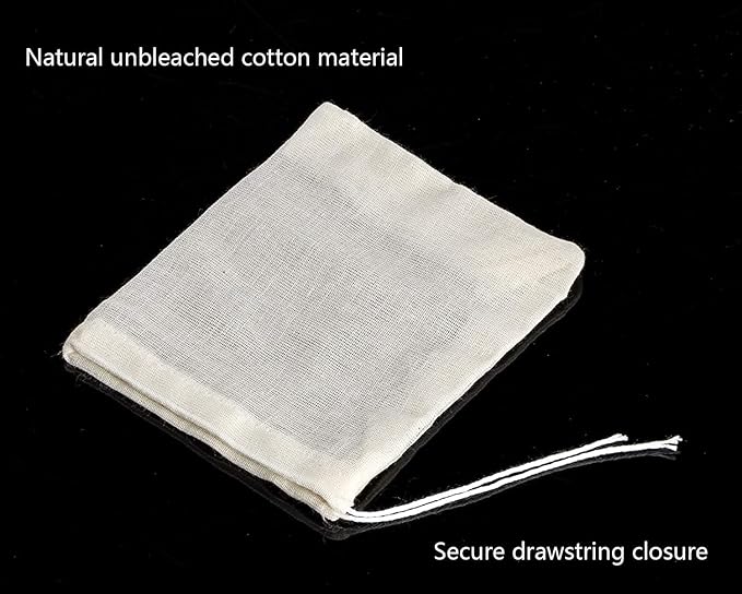 20 Pcs Muslin Drawstring Bags - Natural Unbleached Cotton Straining Herbs Cheesecloth Bags for Coffee Tea Brew, Soup Gravy Broth Stew, Bone Broth Brew, Spice, 4 x 3 Inches
