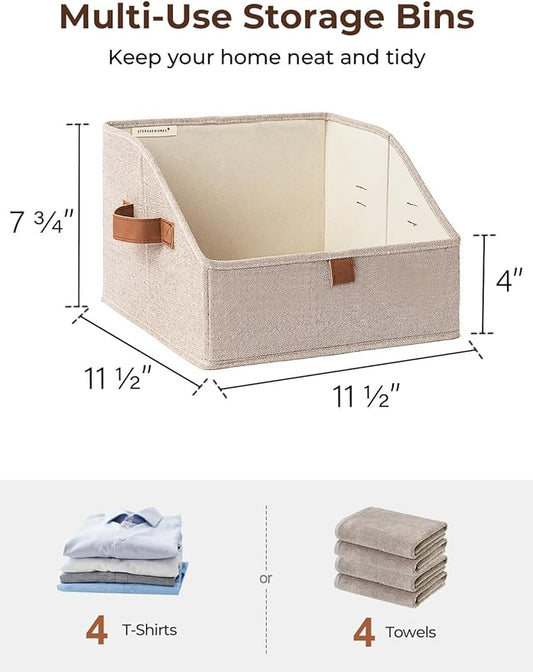StorageWorks Closet Storage Bins, Trapezoid Organizer Box for Shelves, Fabric Clothes Bin, Foldable Organizing Baskets with Handles, Small, Brown and Beige, 3-Pack