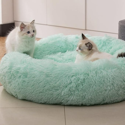 Anti Anxiety Round Fluffy Plush Faux Fur Warm Washable Dog Bed & Cat Bed, Original Bed for Small Medium Large Pets,Used to Relieve Joints and Improve Sleep(20"/24"/27'') (20", Light Green)