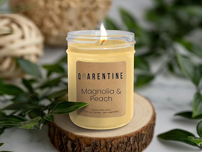 Organic Soy Wax Magnolia & Peach Scented Candle - 100% Pure Soy Wax & Essential Oils - Fruity and Floral Aroma - Holiday Relaxing Candle for Men & Women - Made in USA (8oz)