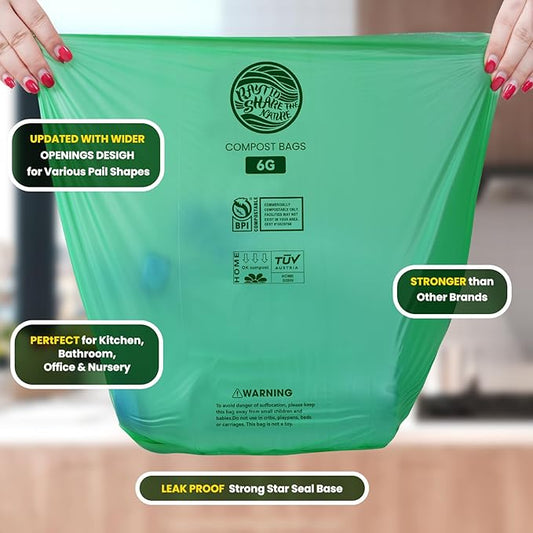 Compostable Bags, 6 Gallon Food Scraps Yard Waste Bags,Fits 5-6-8 Gallon trash can, 30 Liter, 70Count, Heavy Duty 0.85 Mils, ASTMD 6400 Kitchen Trash Bags, BPI&OK compost HOME certified