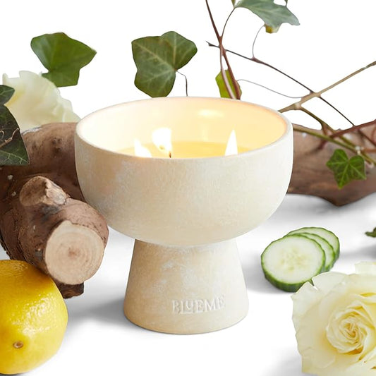 BLUEME Renew - Ivy & Rose, Luxury Candle w/Essential Oils, 3 Wick, Hand-Poured Soy, Cotton Wick, Ceramic