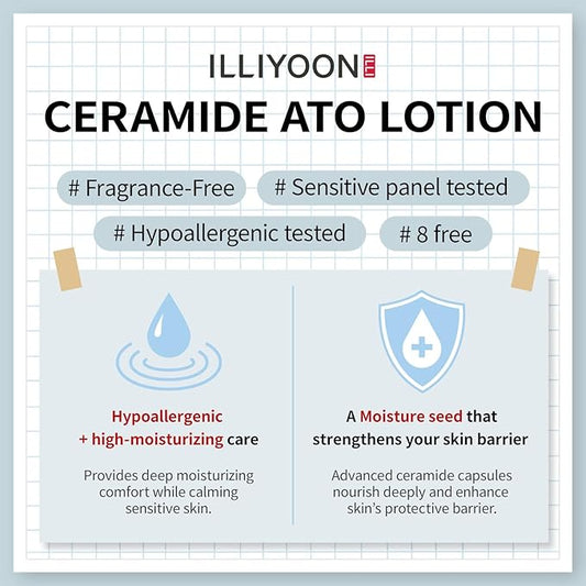 Illiyoon Ceramide Ato Lotion | Lightweight Moisturizer for Dry & Sensitive Skin, Barrier Repair for Face & Body, Mild for Babies, Vegan Certified, Korean Skin Care, 11.83 fl.oz.