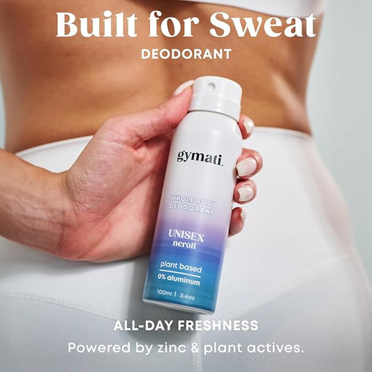 Gymati - Fitness Deodorant Spray - Men & Women - Aluminum-Free - All Day Ultimate Odor Protection - Built For Sweat - Air-Powered - Vegan & Plant-Based - Made in USA -Unisex -3.4oz Travel Size -3 Pack