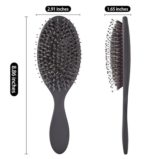 Boar Bristles Hair Brush for Women and Men, Detangling Hair Brush for Smoothing Massage Add Shine, Nylon&Boar Bristles Detangler brush for Hair Healthy (1 Pack-Black)